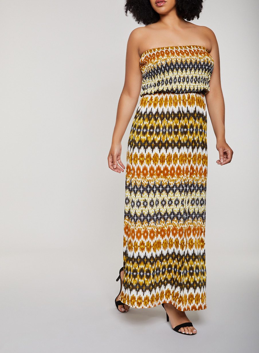 Plus Size Printed Smocked Maxi Dress