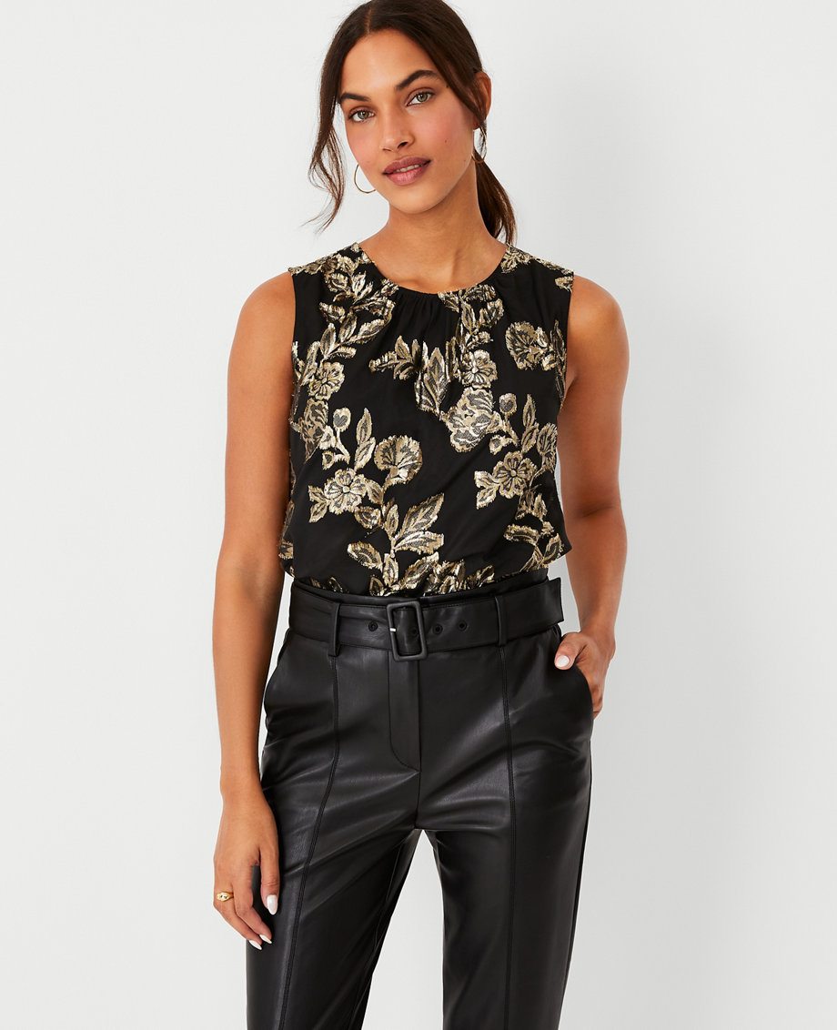 Floral Jacquard Shirred Tank