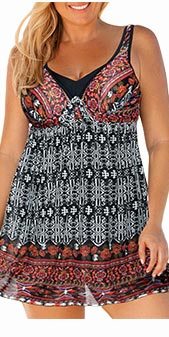 V Neck Keyhole Back Plus Size Swimdress and Shorts