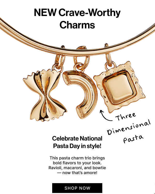 Celebrate National Pasta Day in Style! This pasta charm trio brings bold flavors to your look.