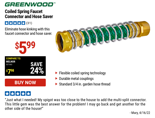 GREENWOOD: Coiled Spring Faucet Connector And Hose Saver