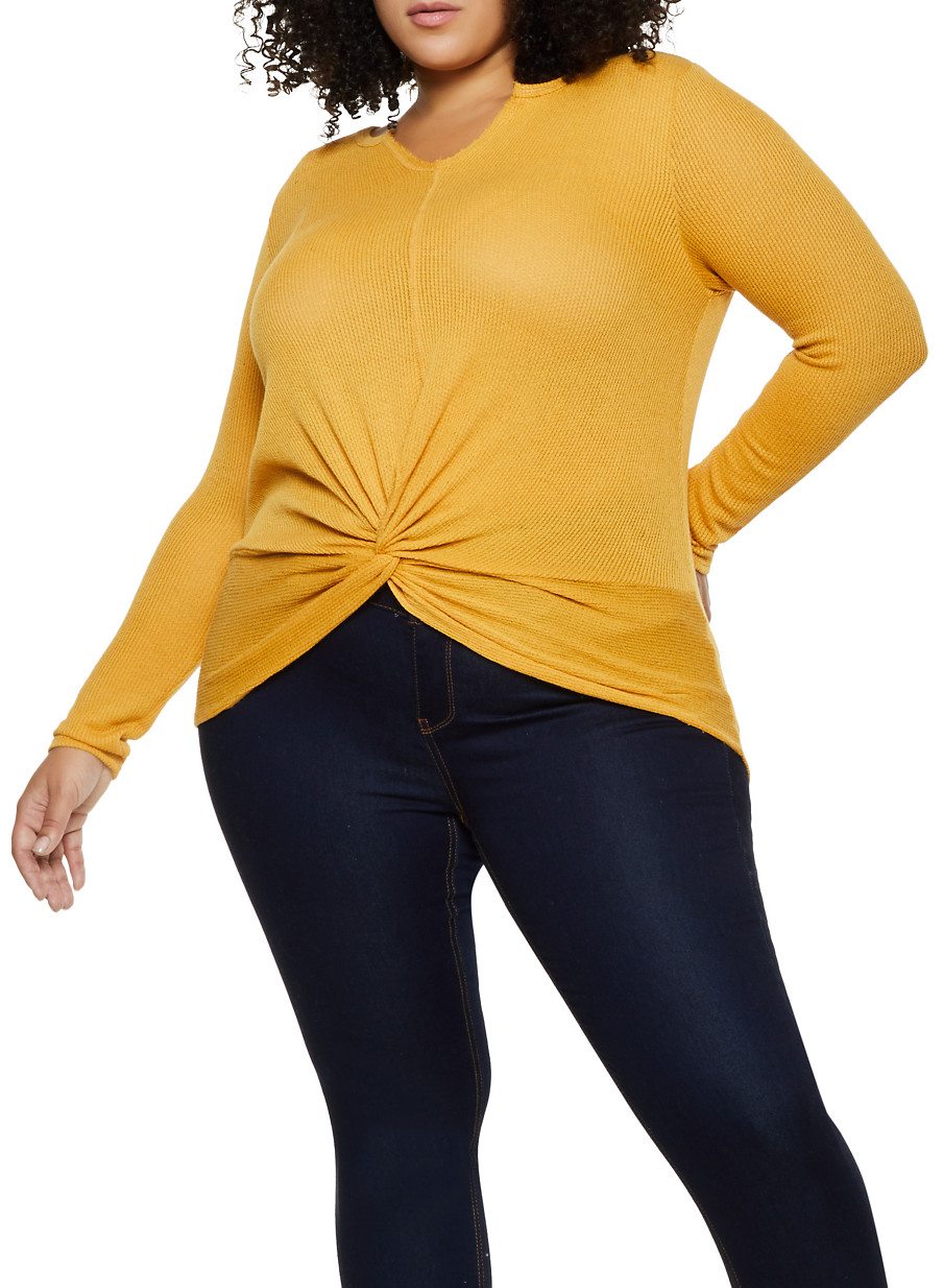 Plus Size Twist Front Thermal Top