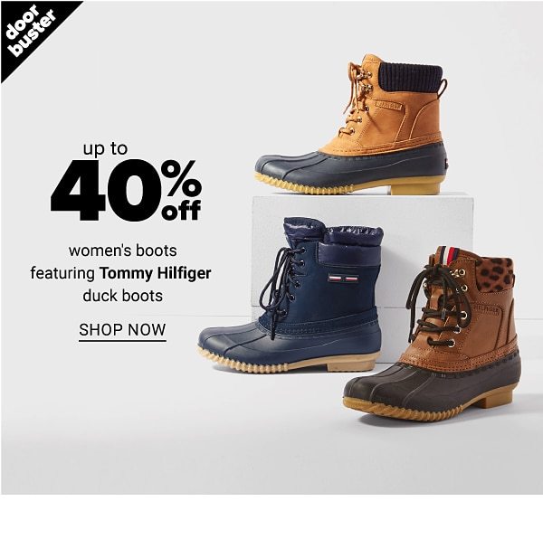 Up to 40% Off women's boots featuring Tommy Hilfiger duck boots - Shop Now