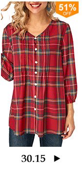 V Neck Plaid Print Button Up Blouse