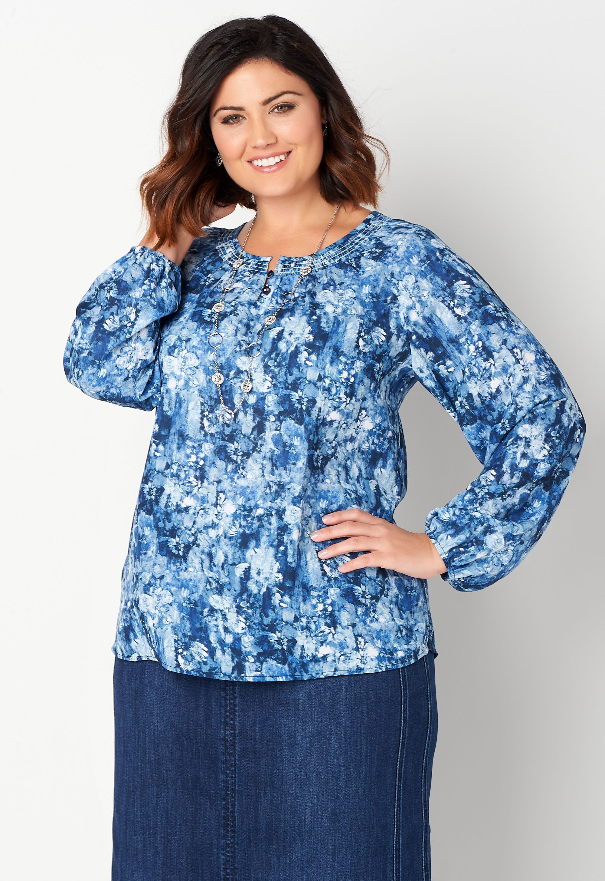 Abstract Floral Printed Plus Size Blouse