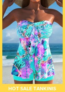 ROTITA Ruffle Multi Color Marine Life Print Tankini Set