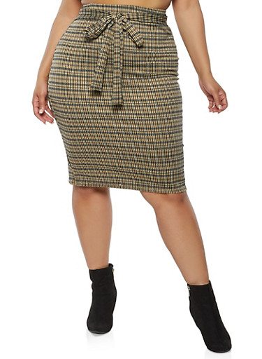 Plus Size Plaid Tie Front Skirt