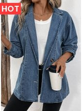 Denim Blue Patchwork Long Sleeve Lapel Coat