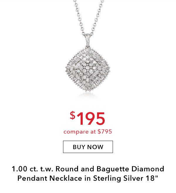 1.00 ct. t.w. Round and Baguette Diamond Pendant Necklace in Sterling Silver. 18 in. $195. Buy Now