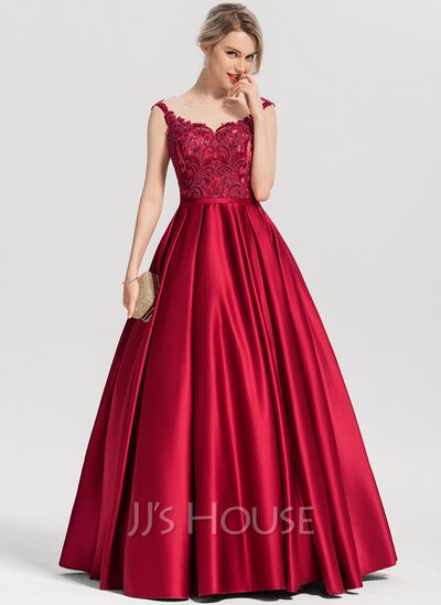 Ball-Gown/Princess Scoop Neck Floor-Length Satin Evening Dre...