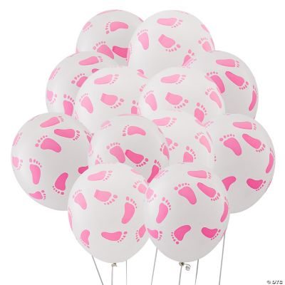 Pink Baby Footprints 11" Latex Balloons - 24 Pc.