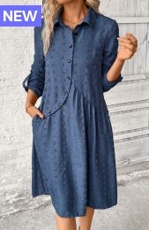 Denim Blue Patchwork A Line Long Sleeve Dress