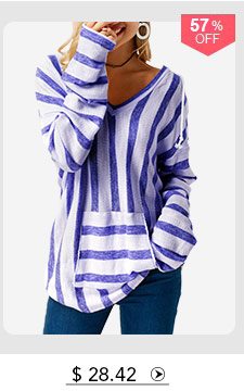 Pocket Long Sleeve Striped Hooded Collar T Shirt