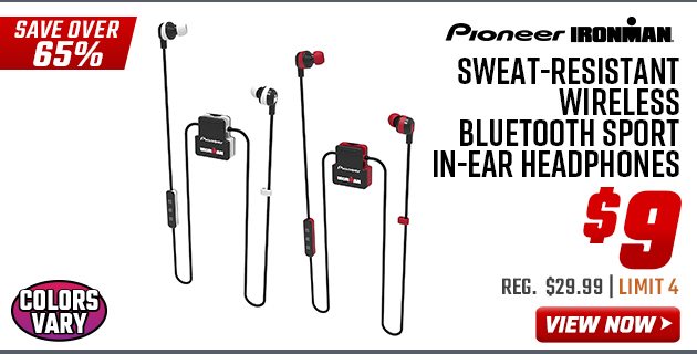 PIONEER Ironman Sweat-Resistant Wireless Bluetooth Sport In-Ear Headphones