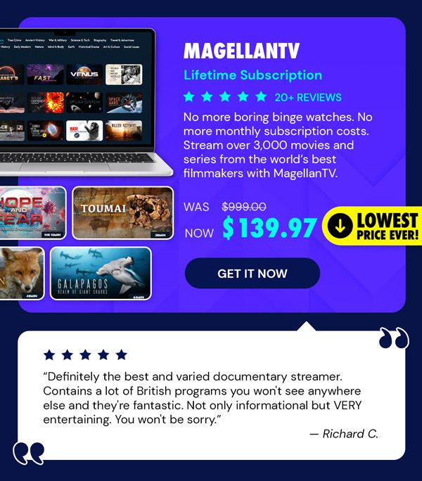 MagellanTV Documentary Streaming Service: Lifetime Subscription