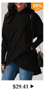 Black Asymmetric Hem Long Sleeve Pocket Hoodie