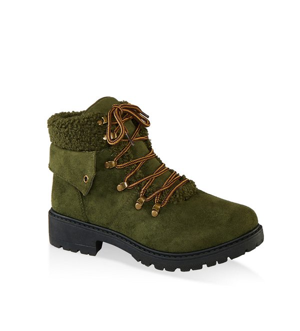 Lace Up Sherpa Cuff Hiking Boots