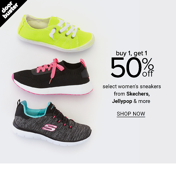 Buy 1 Get 1 50% Off Select Women's Sneakers from Skechers, Jellypop, & more - Shop Now