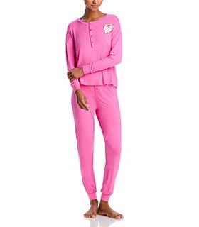 Aqua Henley Heart Patch Pajama Set - Exclusive