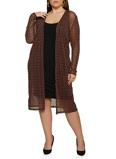 Plus Size Geometric Print Mesh Duster