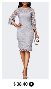 Three Quarter Sleeve Round Neck Light Grey Dress