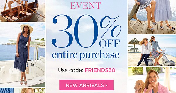 Our Friends & Family Event. 30% off entire purchase in stores & online. Use Code FRIENDS30. Shop New Arrivals