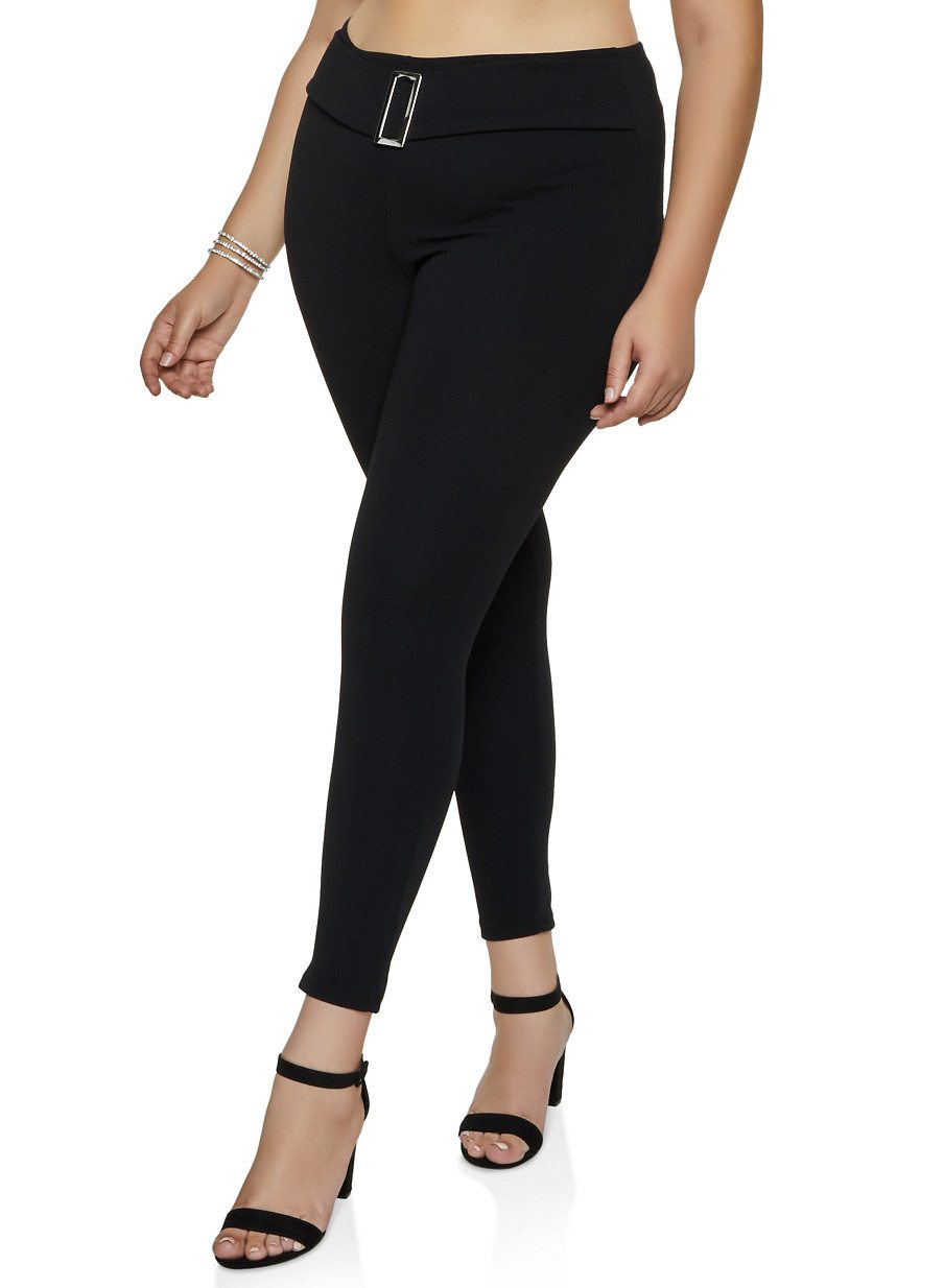 Plus Size Buckle Detail Textured Knit Pants