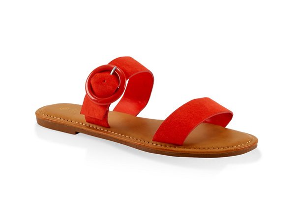 Two Band Buckle Slide Sandals