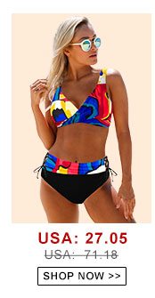 Printed Drawstring Waist Lace Up Bikini Set