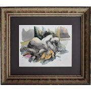 Nude Painting, Original Framed Watercolor Painting, Roger Coppe