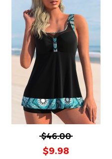 ROTITA Mesh Black Tribal Print Tankini Top