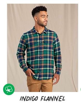 Men's Indigo Flannel Shirt in Camp Green