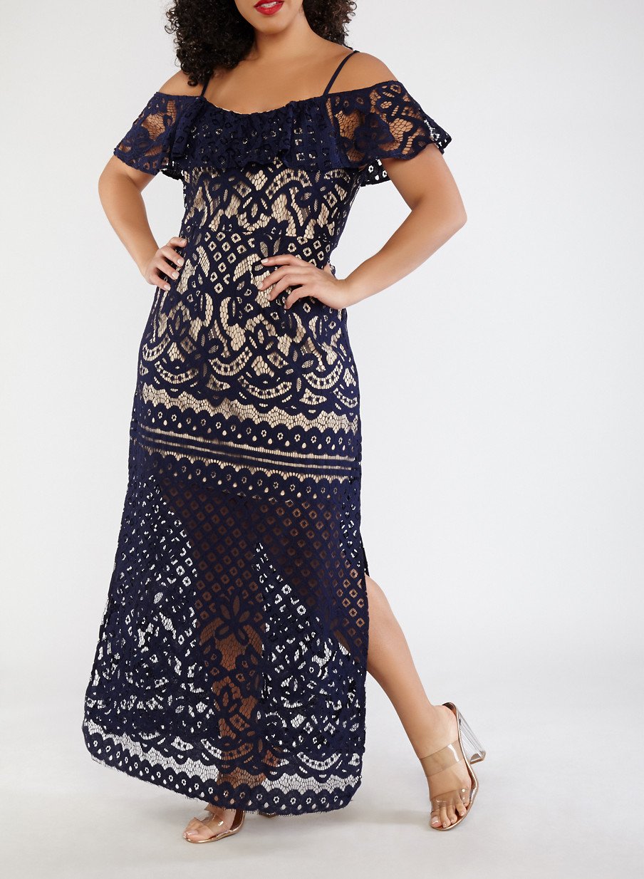 Plus Size Crochet Off the Shoulder Maxi Dress