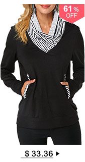 Long Sleeve Cowl Neck Pocket Black Sweatshirt