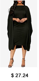 Solid Black Round Neck Cape Dress