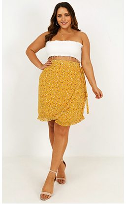Shop: Started With A Kiss Skirt In Mustard Floral