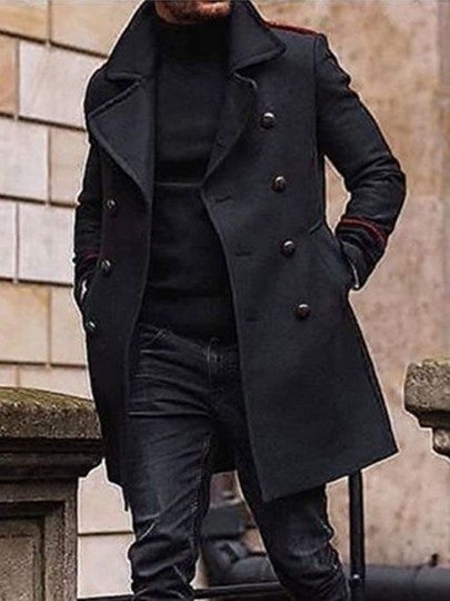 Lapel Color Block Mid-Length Fall Men's Coat