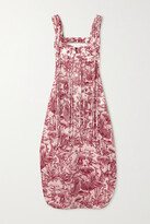 Fringed Printed Silk And Cotton-blend Midi Dress - Burgundy