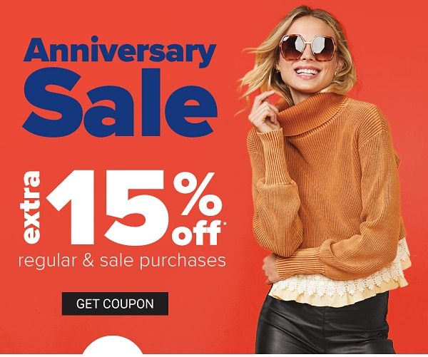 Anniversary Sale - Extra 15% off regular & sale purchases. Get Coupon.