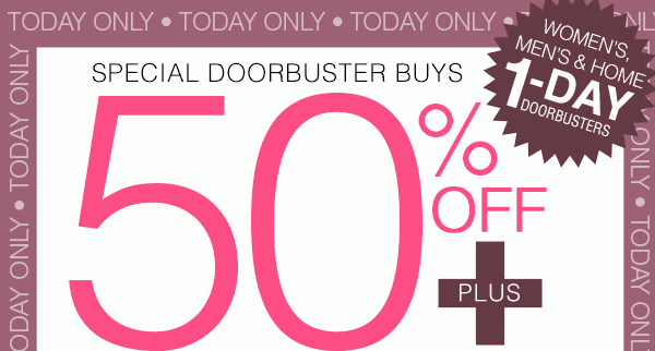 50% off doorbuster buys plus free shipping on all orders