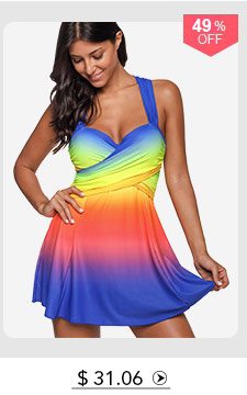 Criss Cross Back Gradient Print Swimdress and Shorts