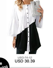 Color Block Button Up Pintuck Blouse