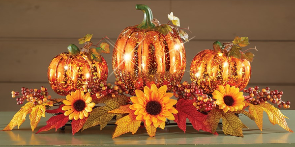 New! $24.99 - Lighted LED Fall Pumpkins and Sunflowers Centerpiece