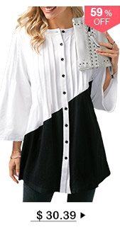 Color Block Button Up Pintuck Blouse