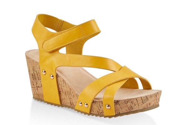 Criss Cross Asymmetrical Strap Cork Wedges