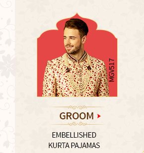 Groom's Collection for reception: Embellished Kurta Pajamas. Shop Now!