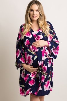 Navy Floral Plus Delivery/Nursing Maternity Plus Robe