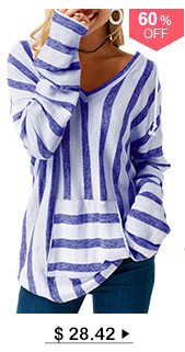 Pocket Long Sleeve Striped Hooded Collar T Shirt