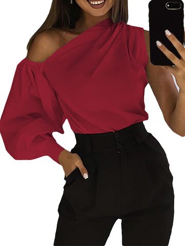 Puff Sleeve One Shoulder Blouse