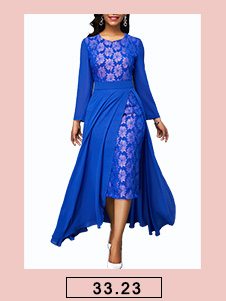 Patterned Lace Panel Chiffon Overlay Royal Blue Dress